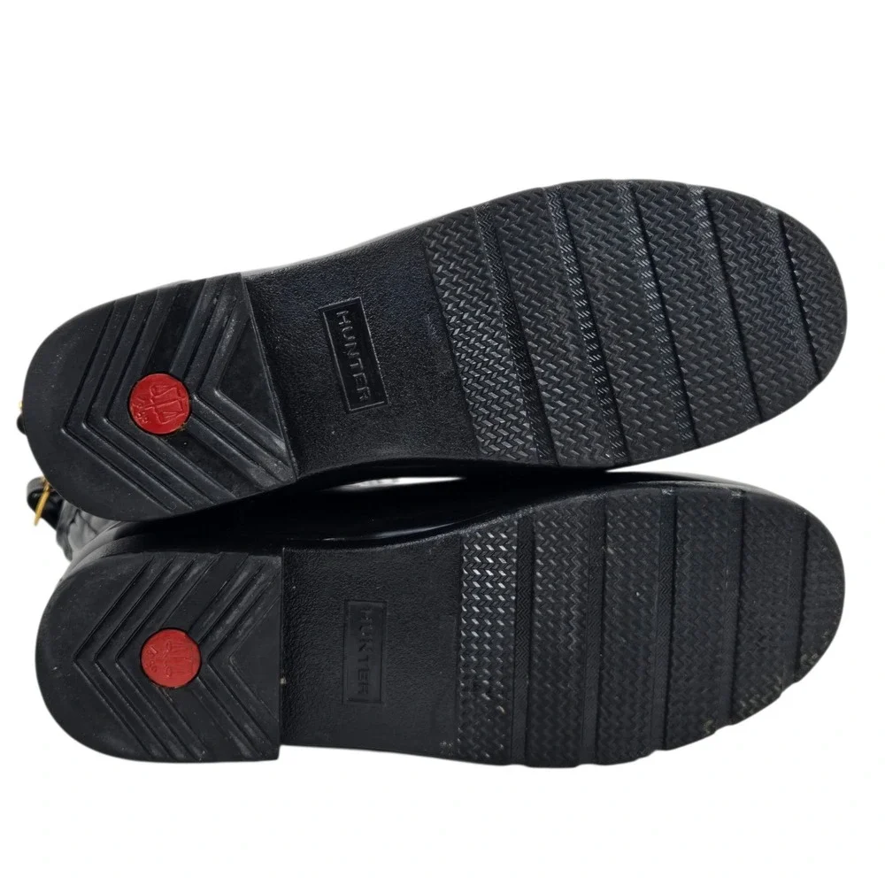 Hunter Refined Quilted Gloss Rain Boots, Adjustable Mid-Calf Black US 8, EU 39